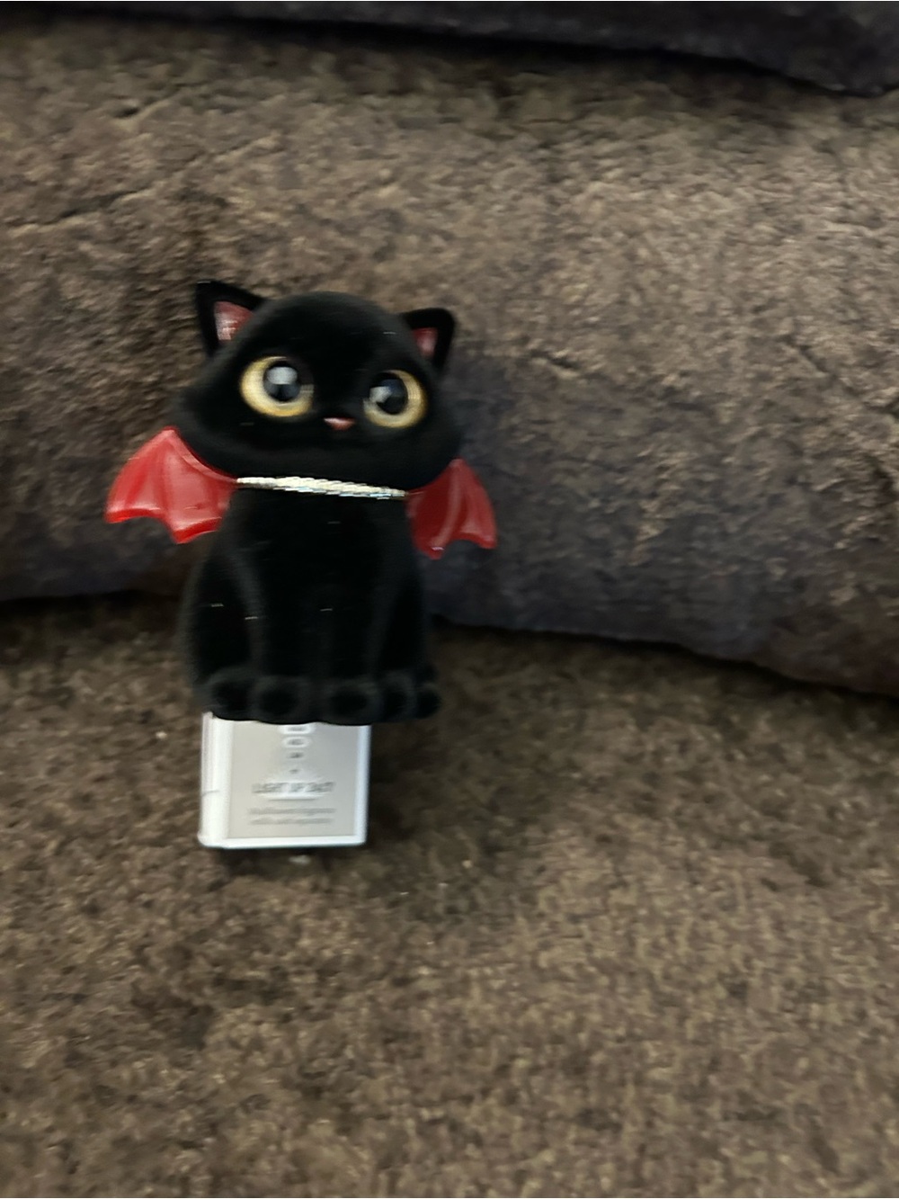 Black Flocked Cat Nightlight Wallflower Plug in with Red Bat Wings